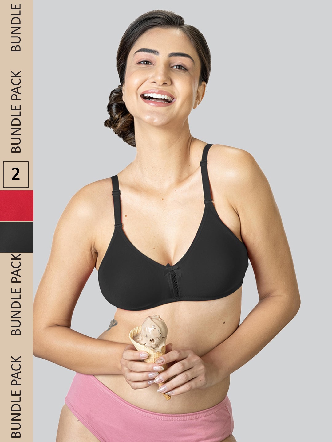 

LYRA Pack Of 2 Anti Odour Non Padded Underwired Cotton Bra, Black