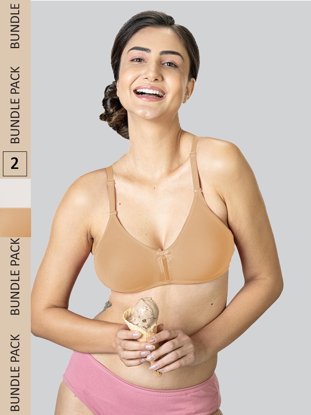 

LYRA Pack Of 2 Cotton Rich Mesh Ladder Wire Free Moulded and Seamless Bra, Beige