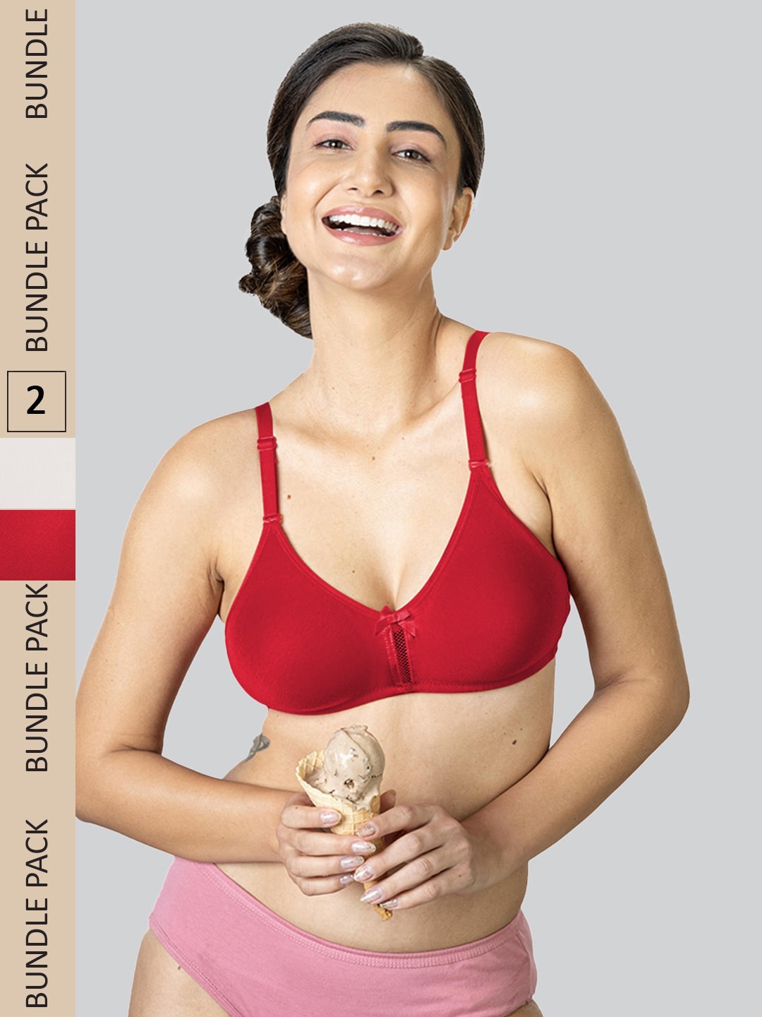 

LYRA Pack Of 2 Cotton Rich Mesh Ladder Wire Free Moulded and Seamless Bra, Red