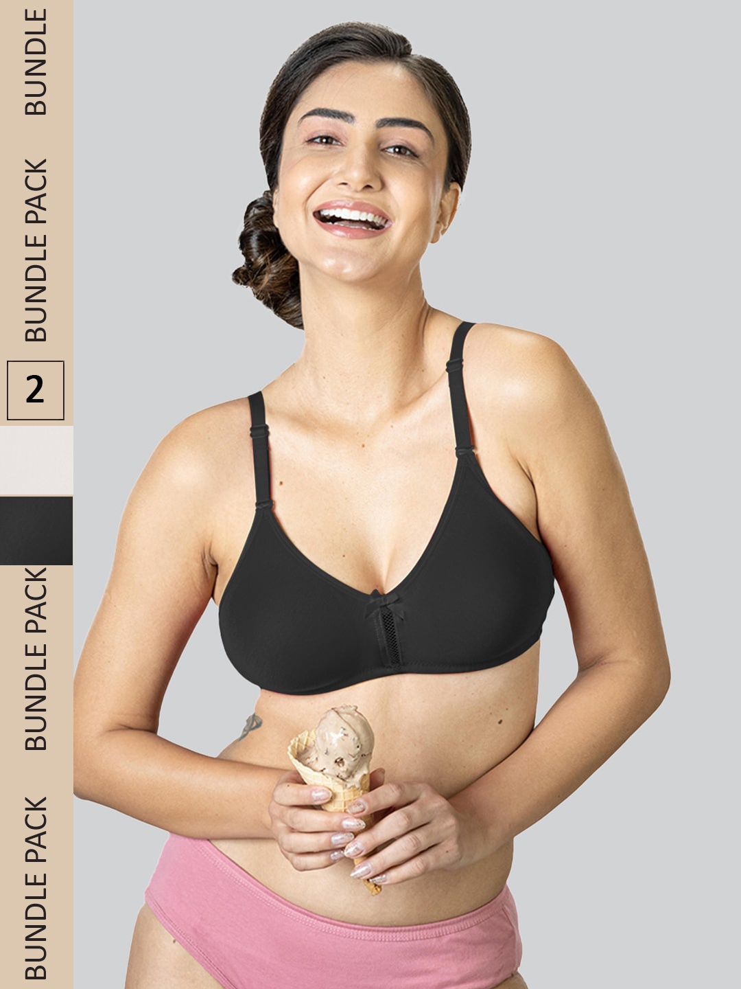 

LYRA Pack Of 2 Cotton Rich Mesh Ladder Wire Free Moulded and Seamless Bra, Black