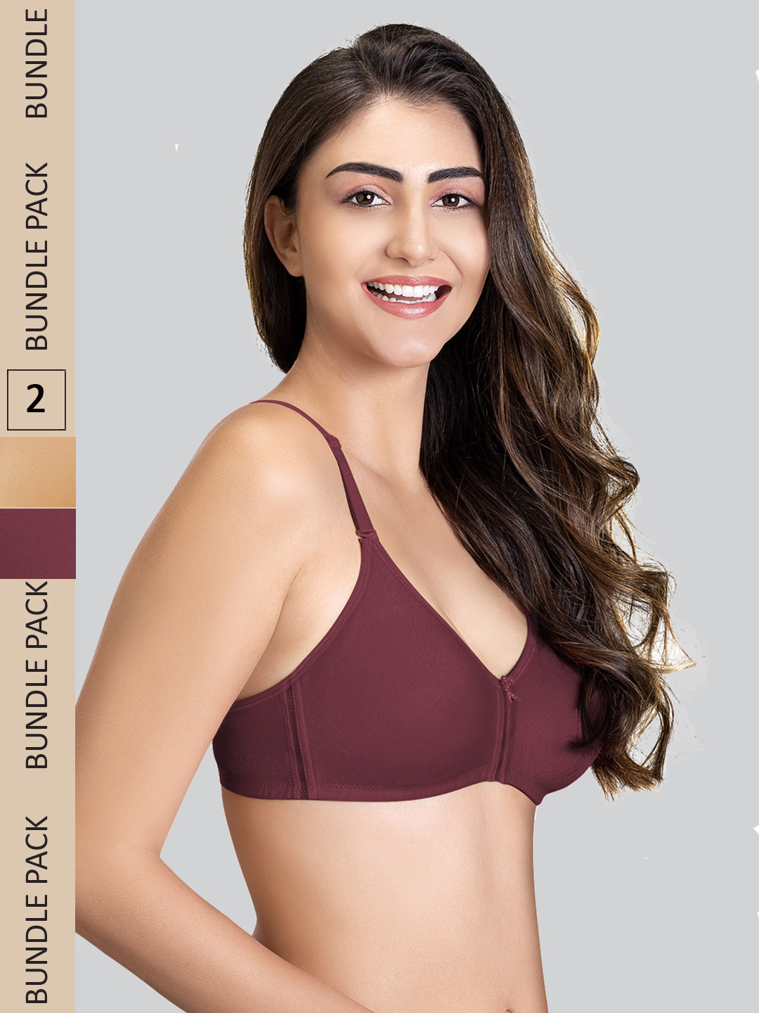 

LYRA Pack Of 2 Cotton Rich Mesh Ladder Wire Free Moulded and Seamless Bra, Beige