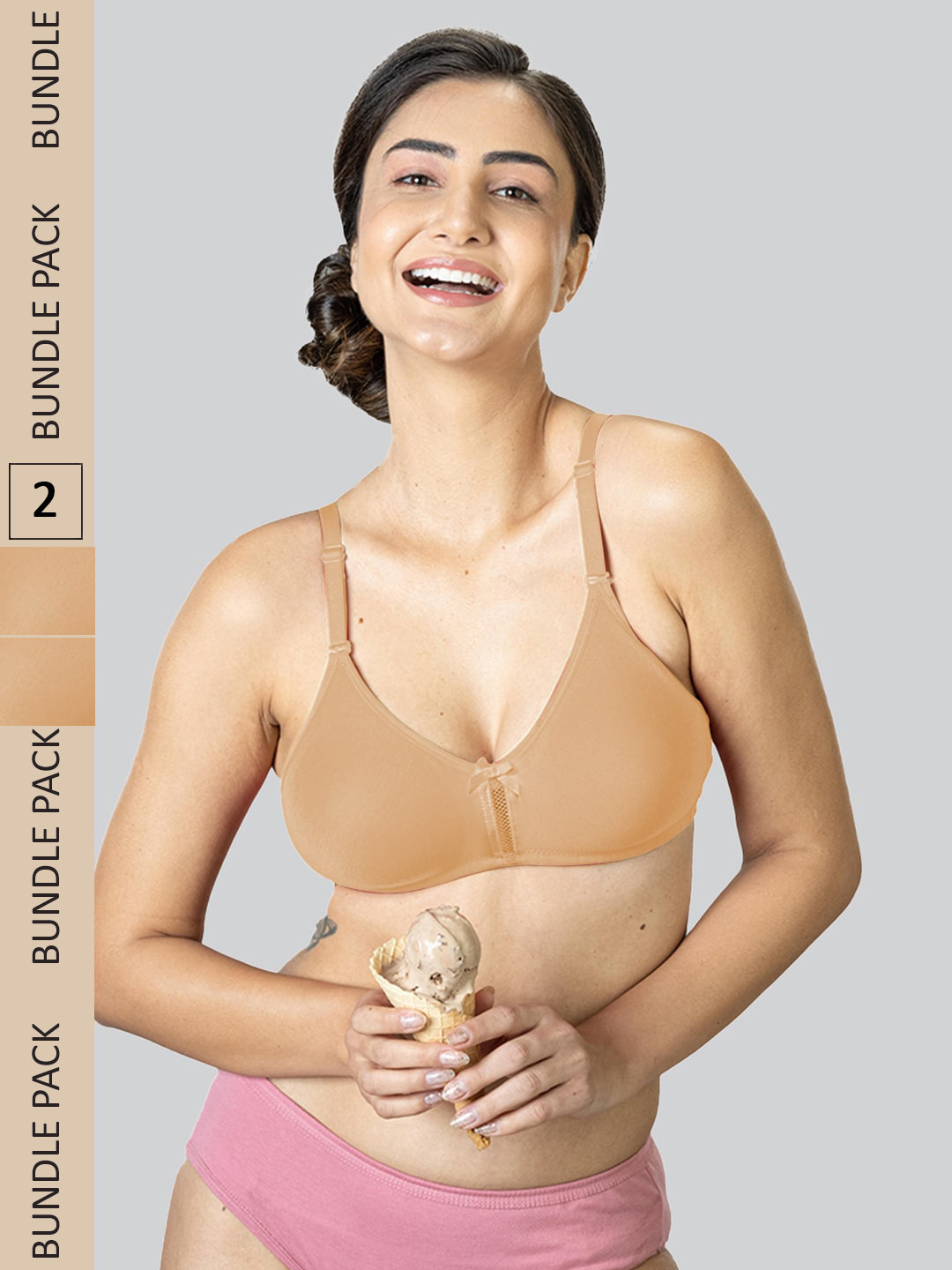 

LYRA Pack Of 2 Cotton Rich Mesh Ladder Wire Free Moulded and Seamless Bra, Beige