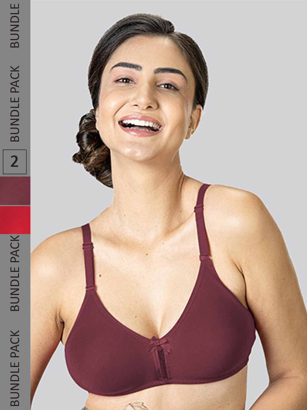 

LYRA Pack Of 2 Cotton Rich Mesh Ladder Wire Free Moulded and Seamless Bra, Maroon