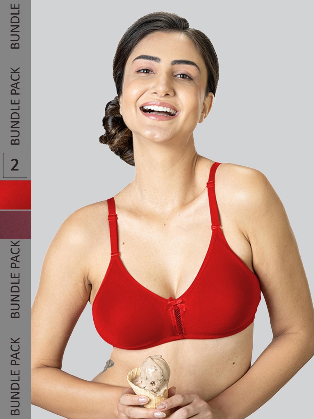 

LYRA Pack Of 2 Cotton Rich Mesh Ladder Wire Free Moulded and Seamless Bra, Red
