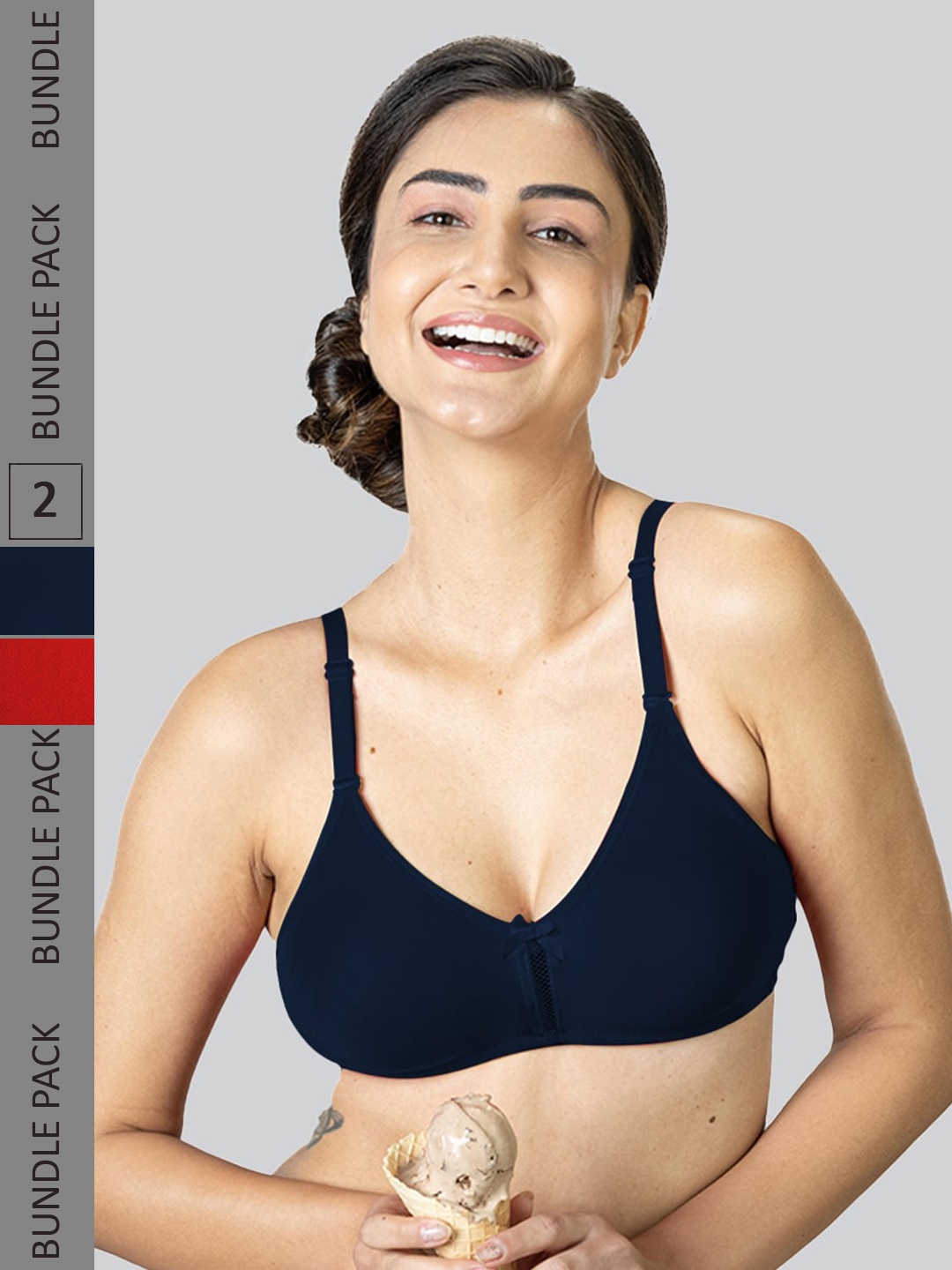 

LYRA Pack Of 2 Cotton Rich Mesh Ladder Wire Free Moulded and Seamless Bra, Navy blue