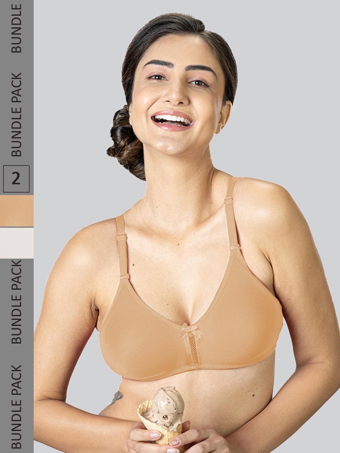 

LYRA Pack Of 2 Cotton Rich Mesh Ladder Wire Free Moulded and Seamless Bra, Beige