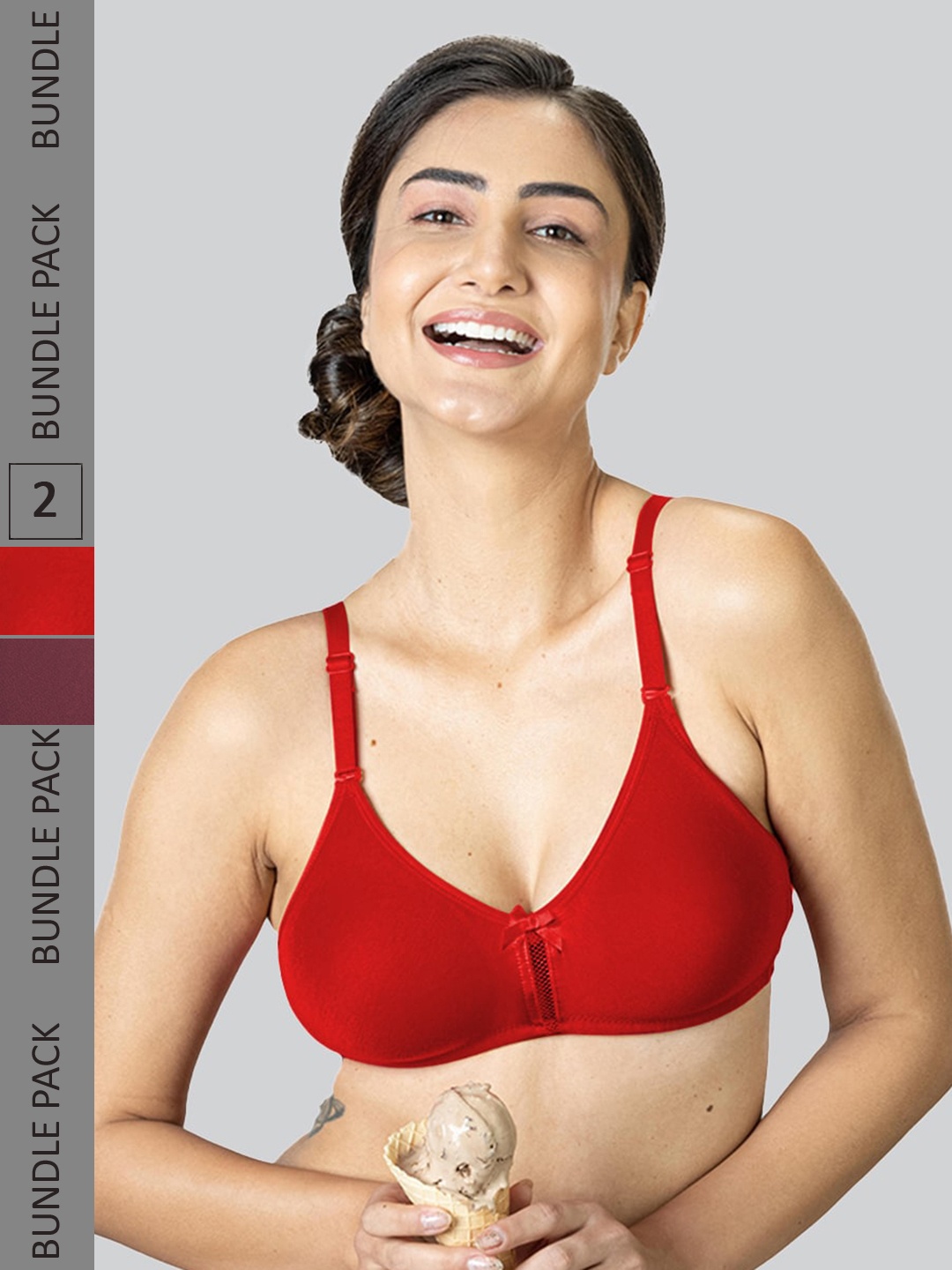 

LYRA Pack Of 2 Cotton Rich Mesh Ladder Wire Free Moulded and Seamless Bra, Red