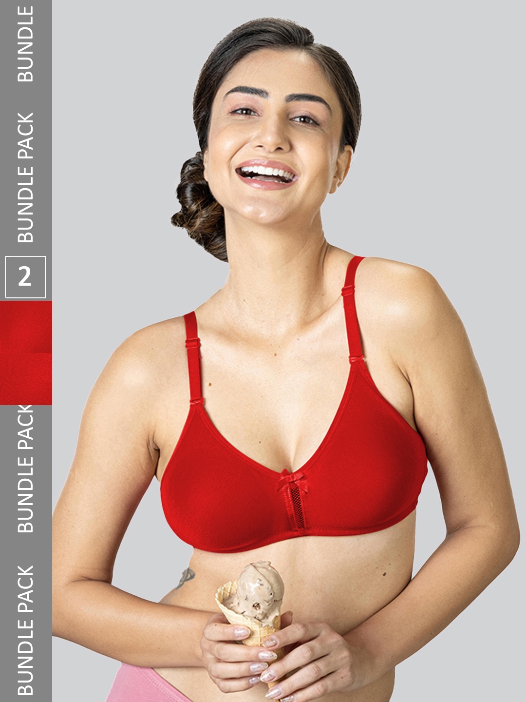 

LYRA Pack Of 2 Cotton Rich Mesh Ladder Wire Free Moulded and Seamless Bra, Red