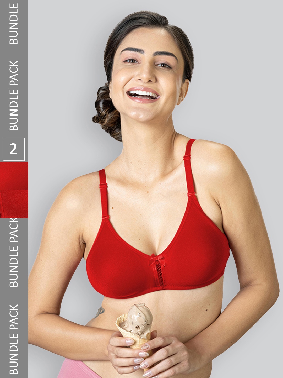 

LYRA Pack Of 2 Cotton Rich Mesh Ladder Wire Free Moulded and Seamless Bra, Red