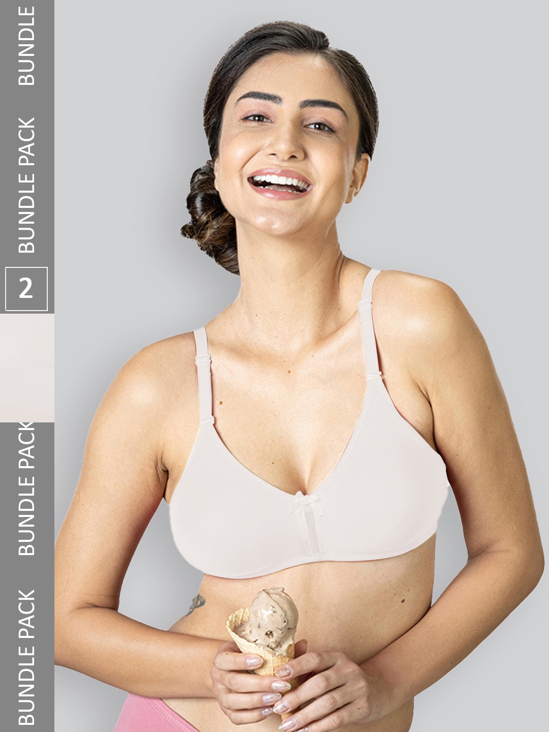 

LYRA Pack Of 2 Cotton Rich Mesh Ladder Wire Free Moulded and Seamless Bra, White