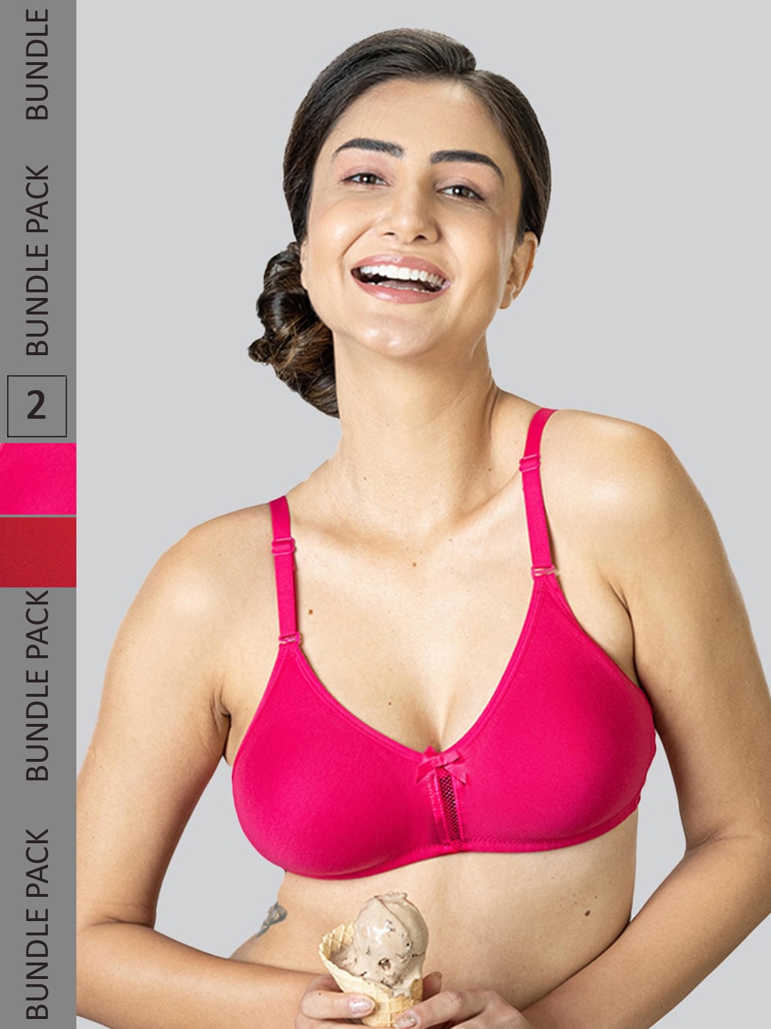 

LYRA Pack Of 2 Cotton Rich Mesh Ladder Wire Free Moulded and Seamless Bra, Pink