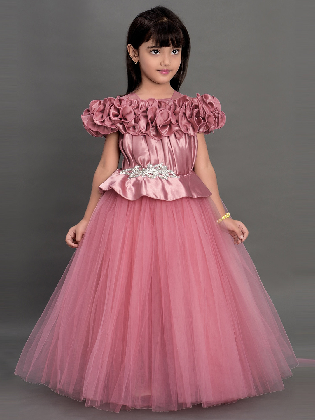 

Pink Chick Girls Embellished Ruffle Satin Maxi Dress, Rose