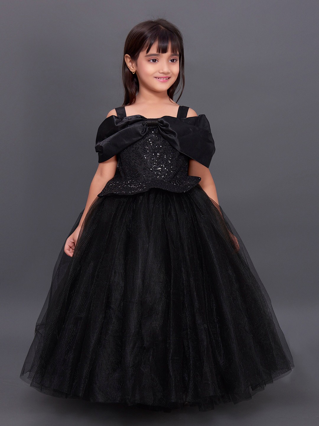 

Pink Chick Girls Embellished Sequined Net Gown Dress, Black