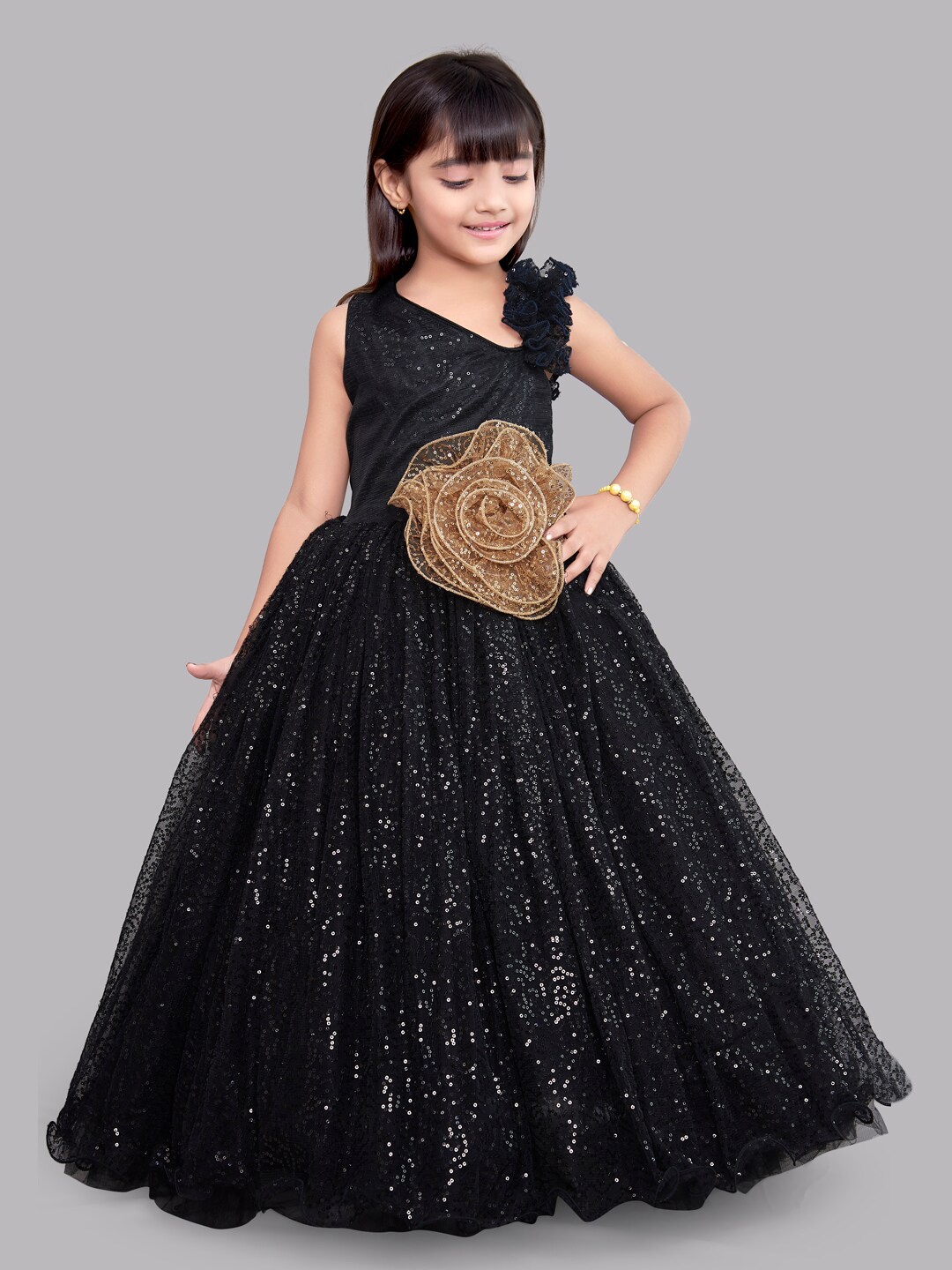 

Pink Chick Girls Embellished Sequined Net Gown Dress, Black