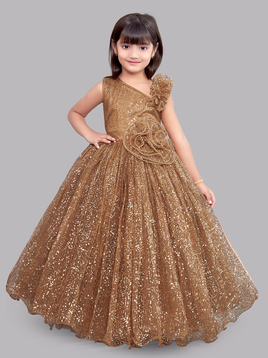 

Pink Chick Girls Embellished Sequined Net Gown Dress, Gold