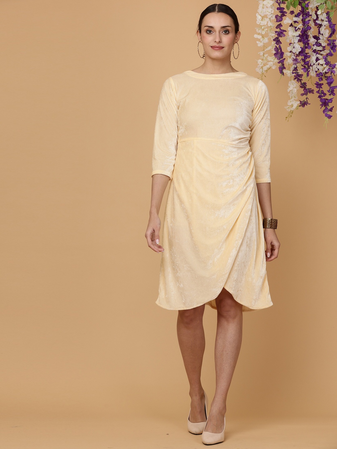 

KAANCHIE NANGGIA Boat Neck A-Line Dress, Beige