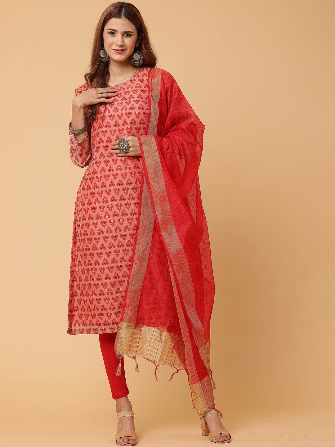 

KAANCHIE NANGGIA Women Peach-Coloured Ethnic Motifs Printed Kurta With Dupatta