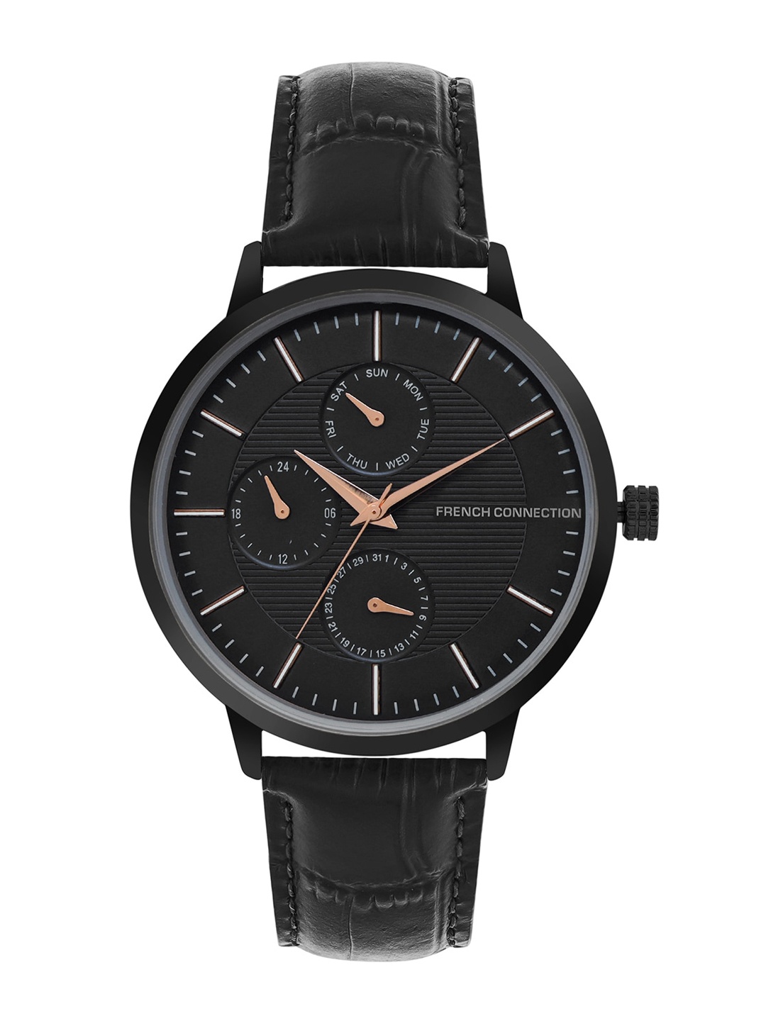 

French Connection Men Leather Straps Analogue Watch FCN00041D, Black