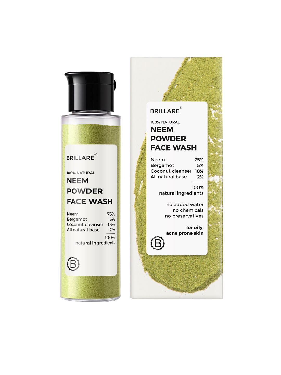 

BRILLARE Neem Powder Face Wash with Bergamot for Clear Purified & Acne-Prone Skin - 30g, Green