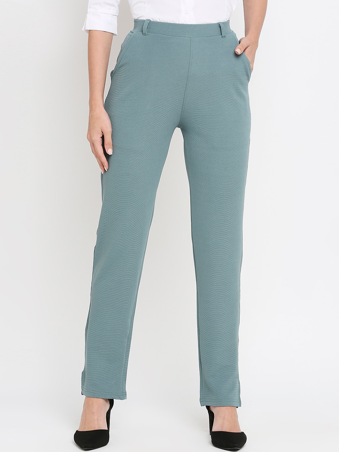 

Smarty Pants Women Relaxed Straight Leg Straight Fit Easy Wash Cotton Formal Trousers, Olive