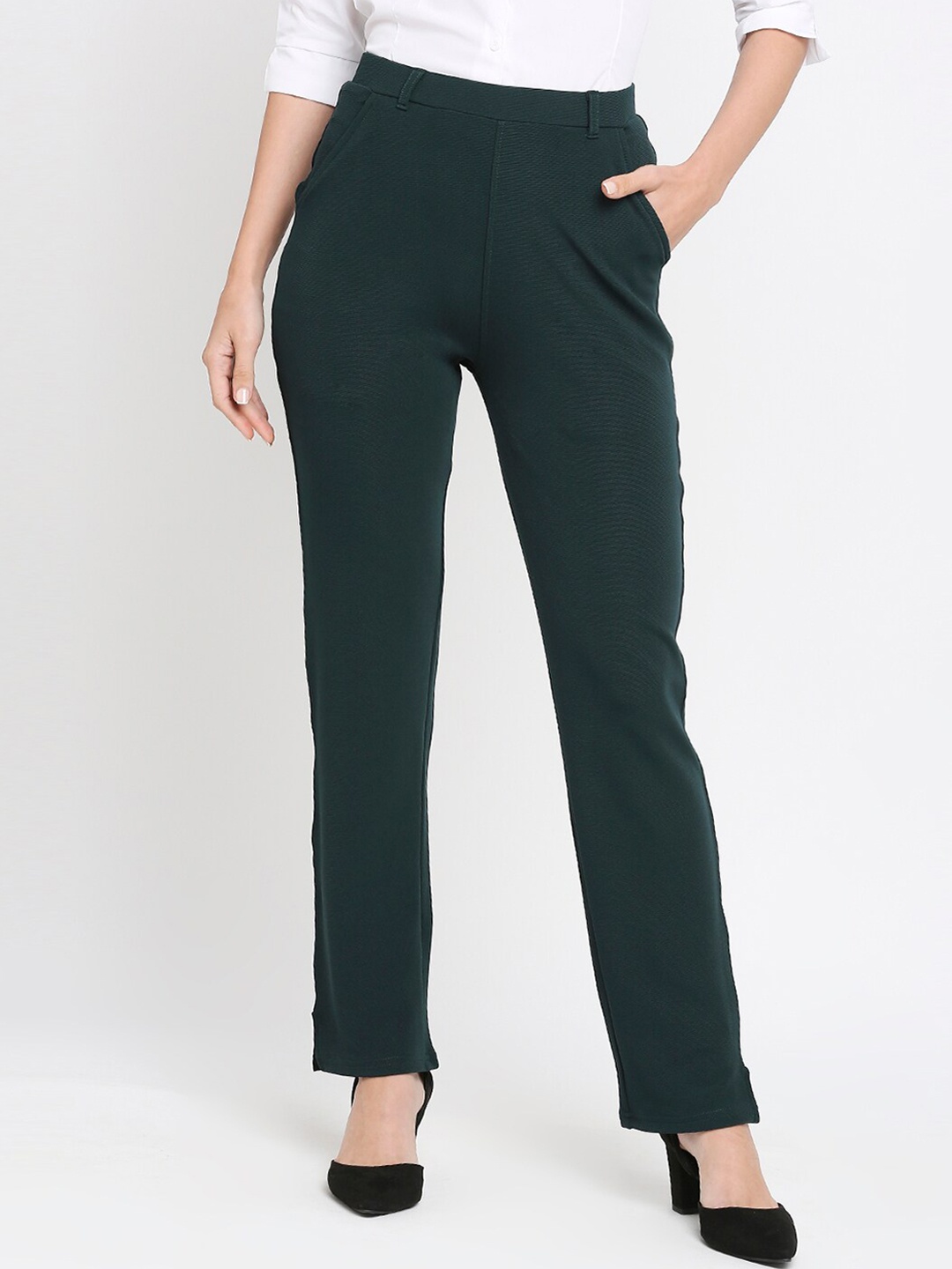 

Smarty Pants Women Straight Fit Mid-Rise Formal Trouser, Green