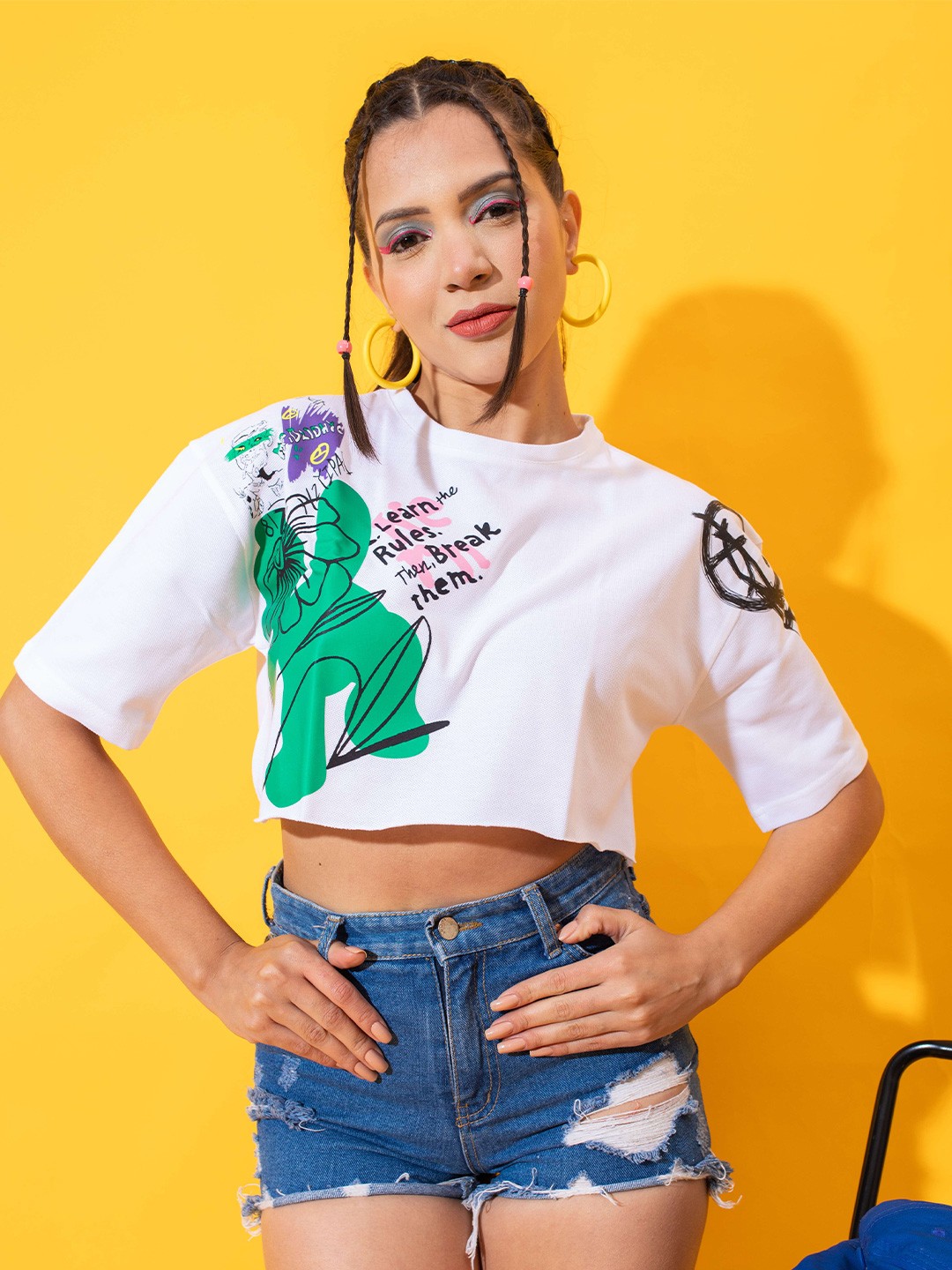 

Stylecast X Hersheinbox Graphic Printed Pure Cotton Boxy Crop Top, White
