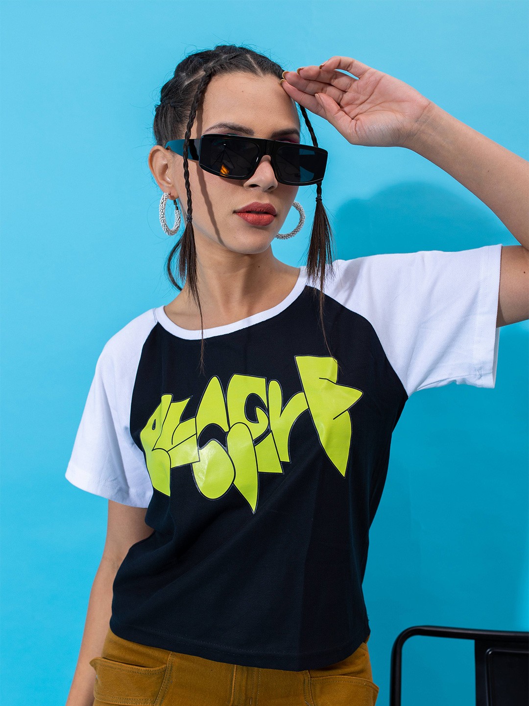 

Stylecast X Hersheinbox Raglan Sleeve Typography Print Cotton Top, Black