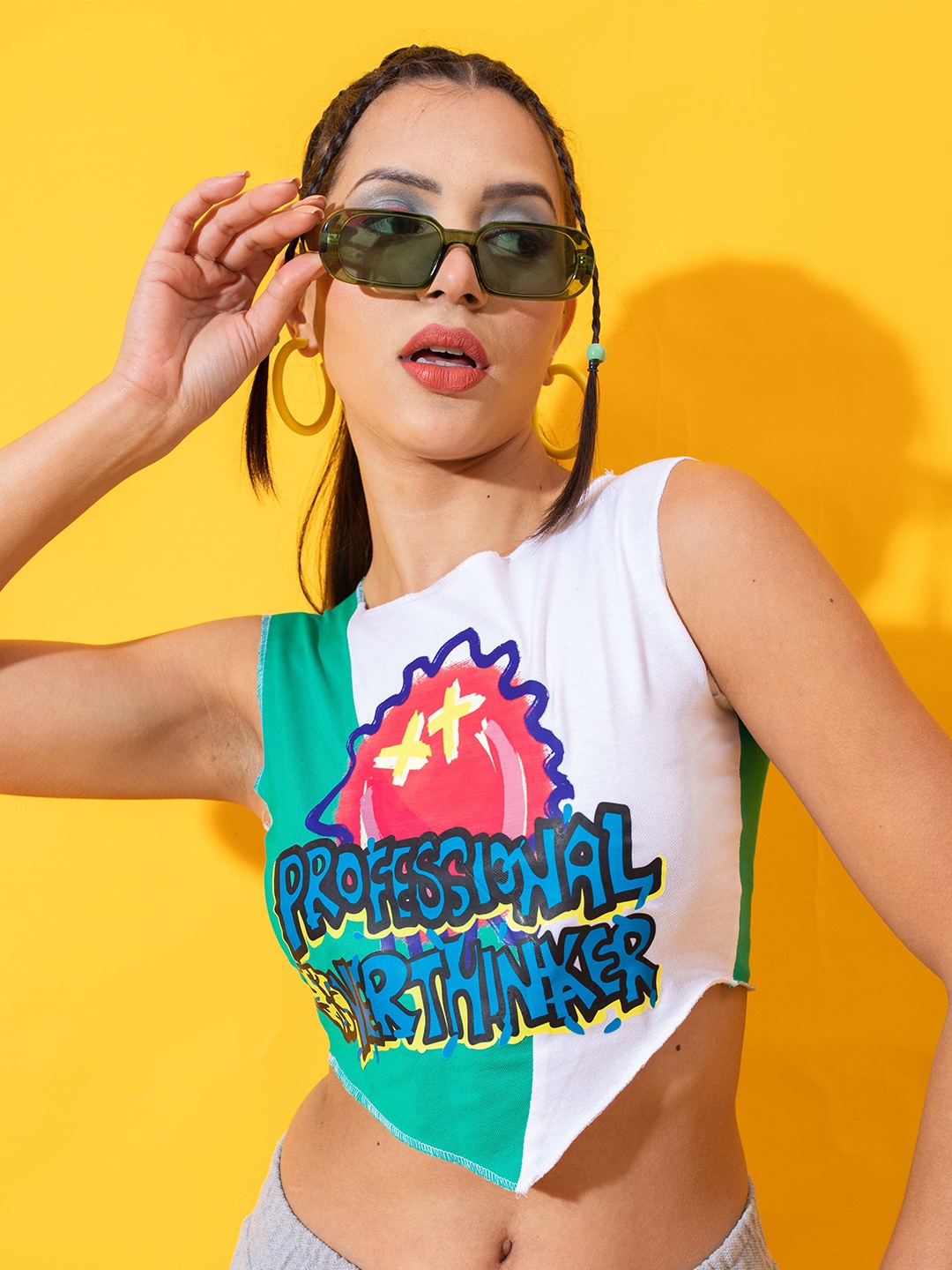 

Stylecast X Hersheinbox White And Green Print Crop Top