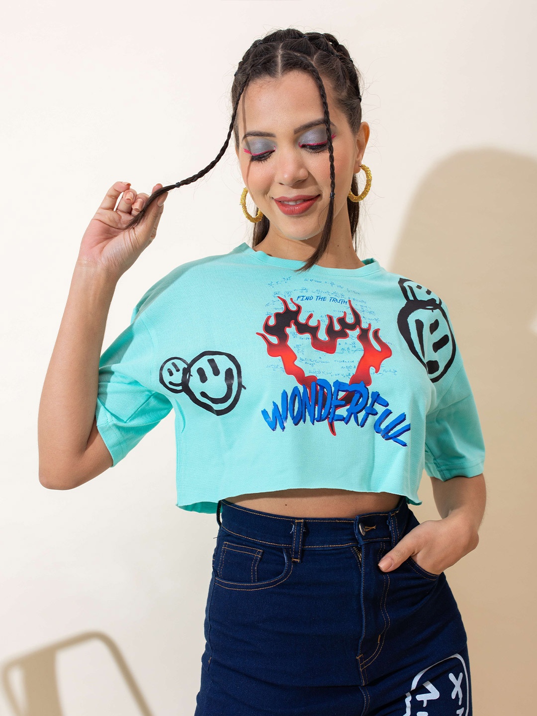 

Stylecast X Hersheinbox Sea Green Print Crop Top