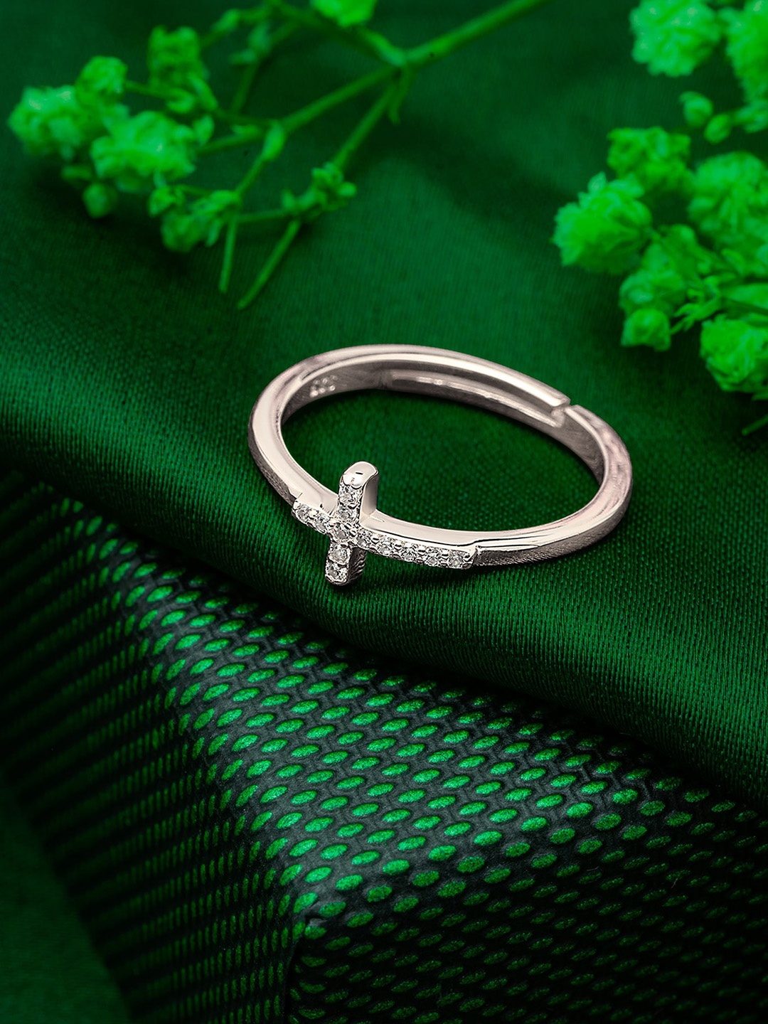 

SILBERRY 925 Sterling Silver Rhodium-Plated CZ-Studded Christ Halo Adjustable Finger Ring
