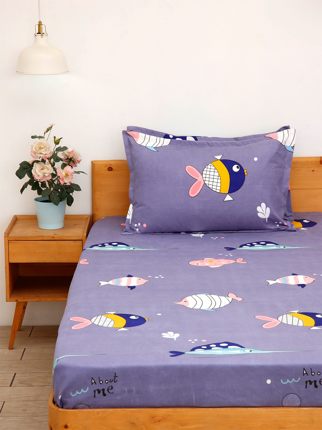 

Ariana Purple & Blue Conversational 144 TC Flat Single Bedsheet with 1 Pillow Cover