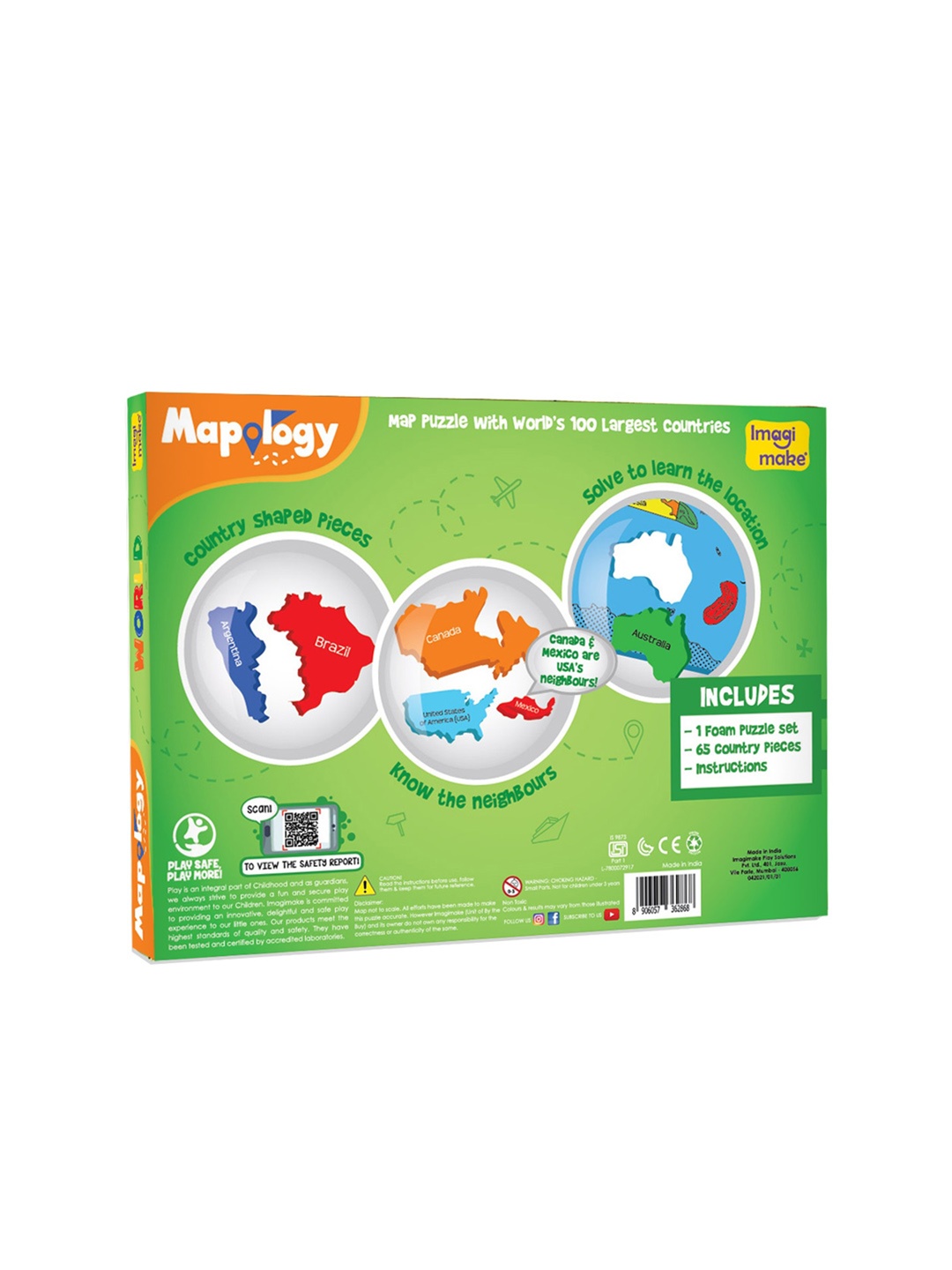 

Imagimake Kids 1 Foam Puzzle Set & 65 Country Pieces Learning and Development Toys, Green