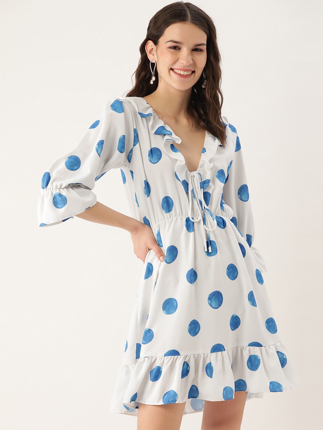 

Sangria Polka Dots Printed A-Line Mini Dress, White