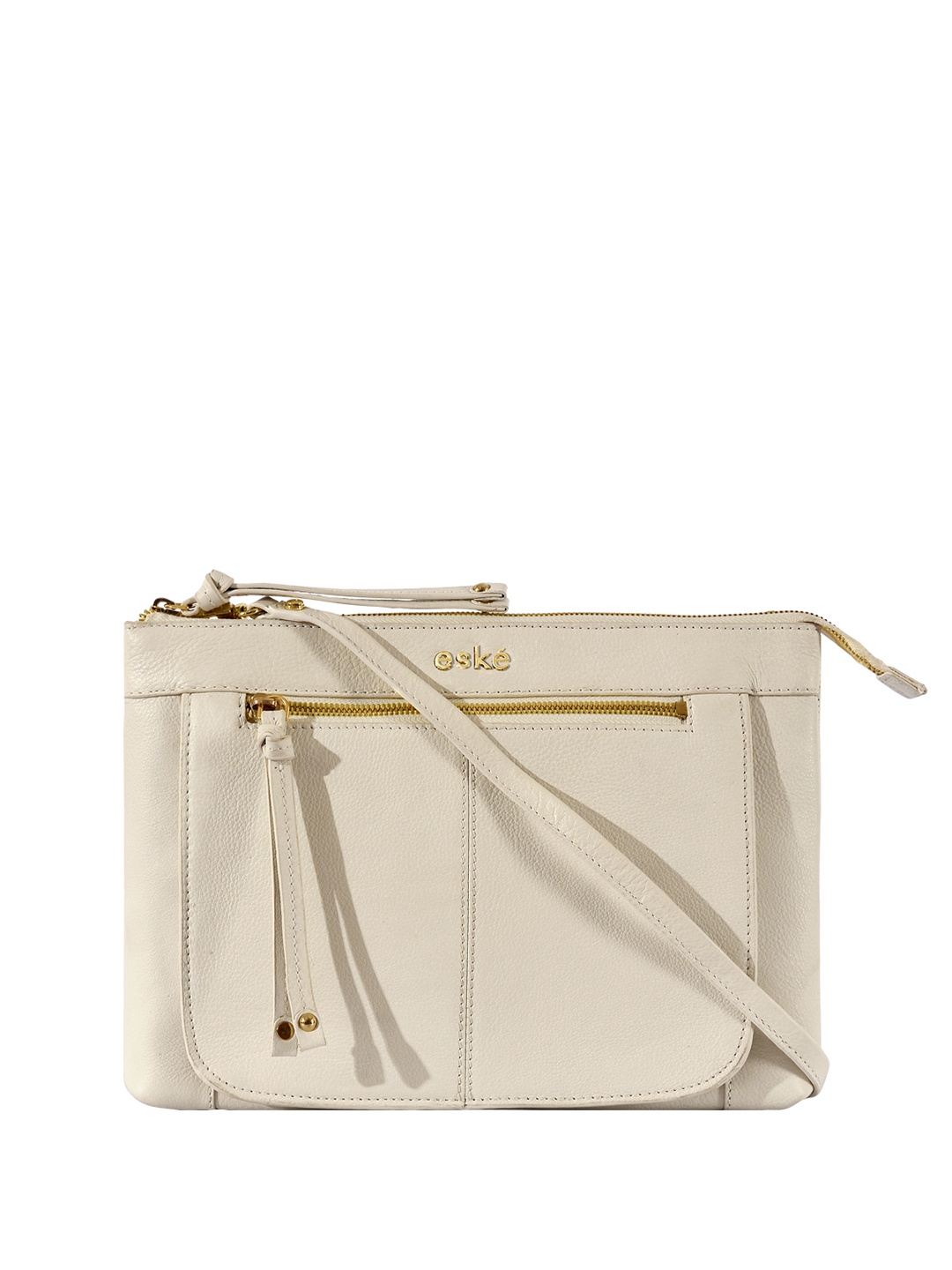 

Eske Leather Structured Sling Bag With Tasselled, White