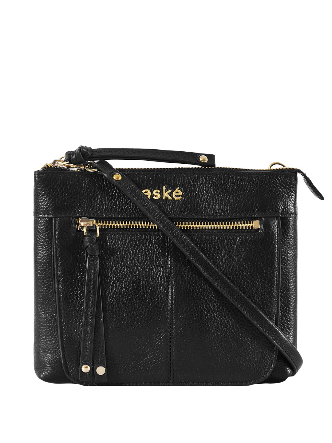 

Eske Textured Leather Structured Sling Bag, Black