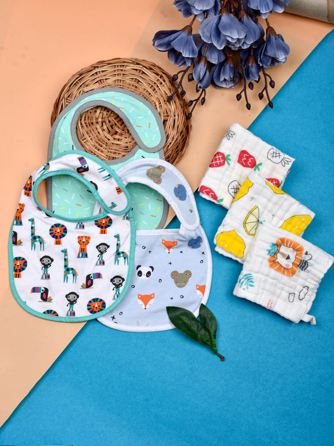 

Moms Home Infant Pack Of 6 Printed Bibs & Napkin Set, Blue