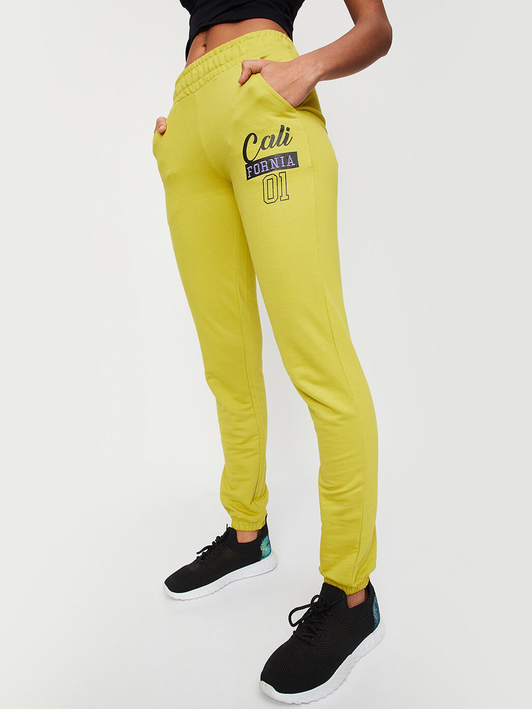 

max Typography Printed Sports Joggers, Lime green