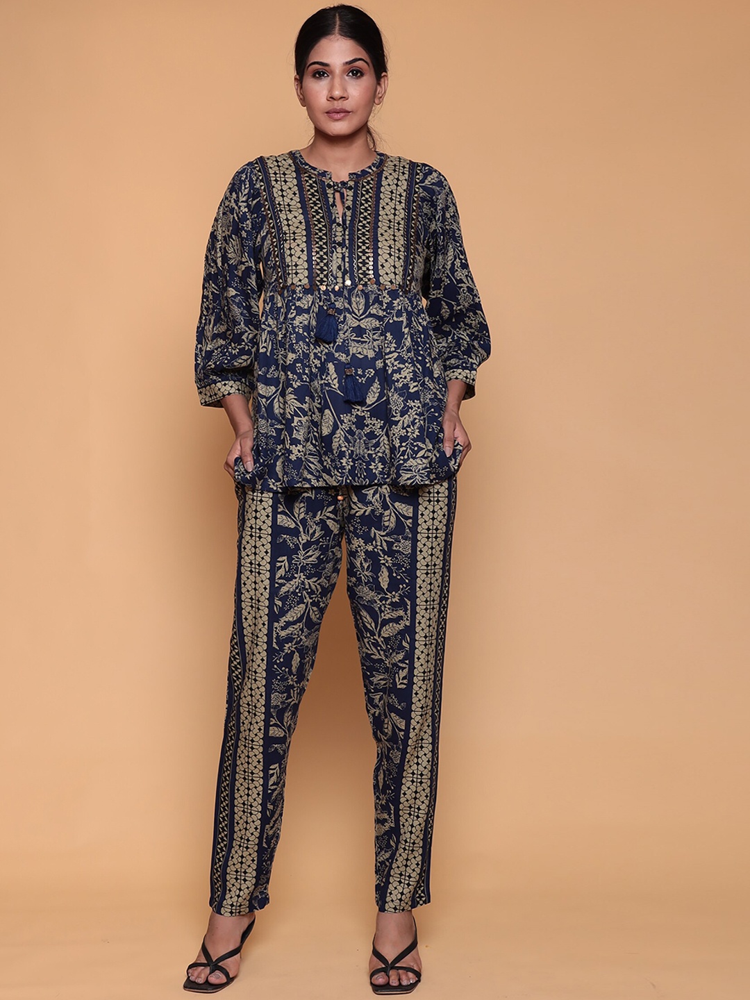 

ZARI Printed Top with Trousers Co-ords, Blue