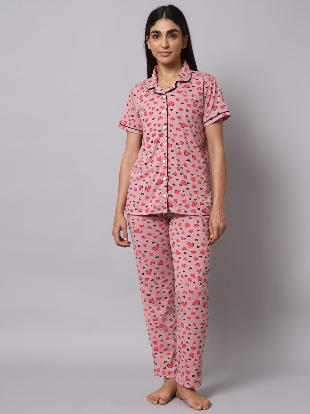 

SEPHANI Women Conversational Printed Pure Cotton Night Suit, Pink