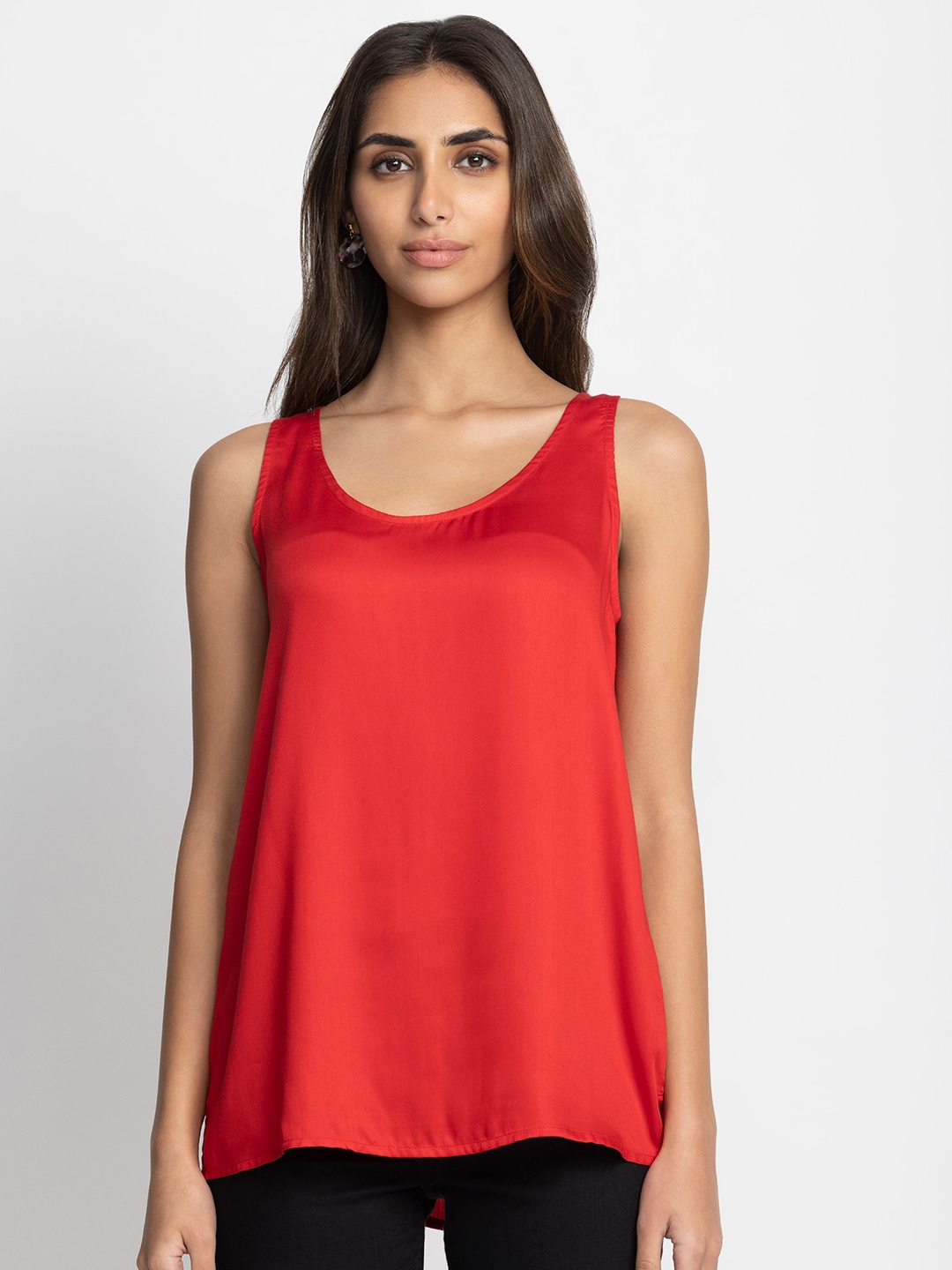 

SHAYE Round Neck Sleeveless Partywear Top, Red