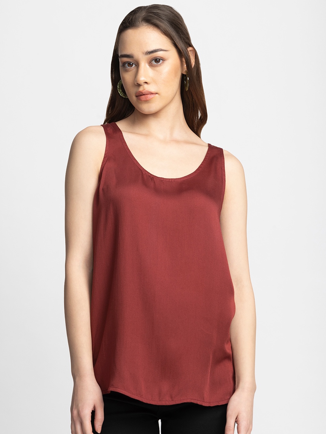 

SHAYE Round Neck Modal Top, Brown