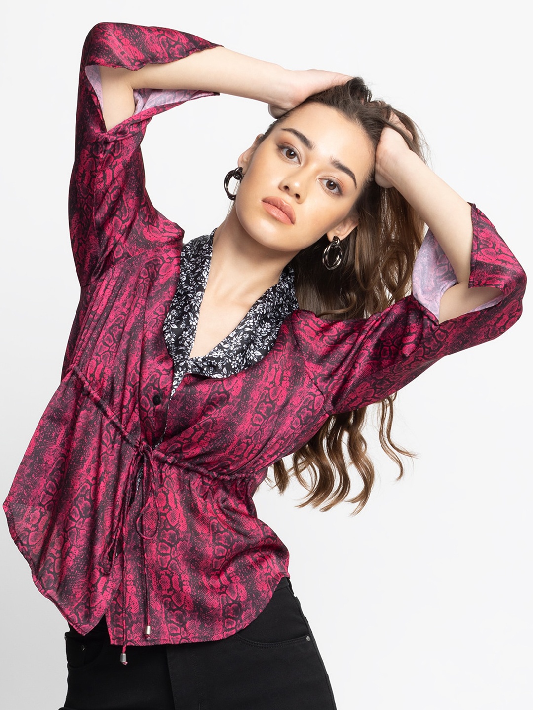 SHAYE Contemporary Animal Printed Shirt Style Top, Magenta