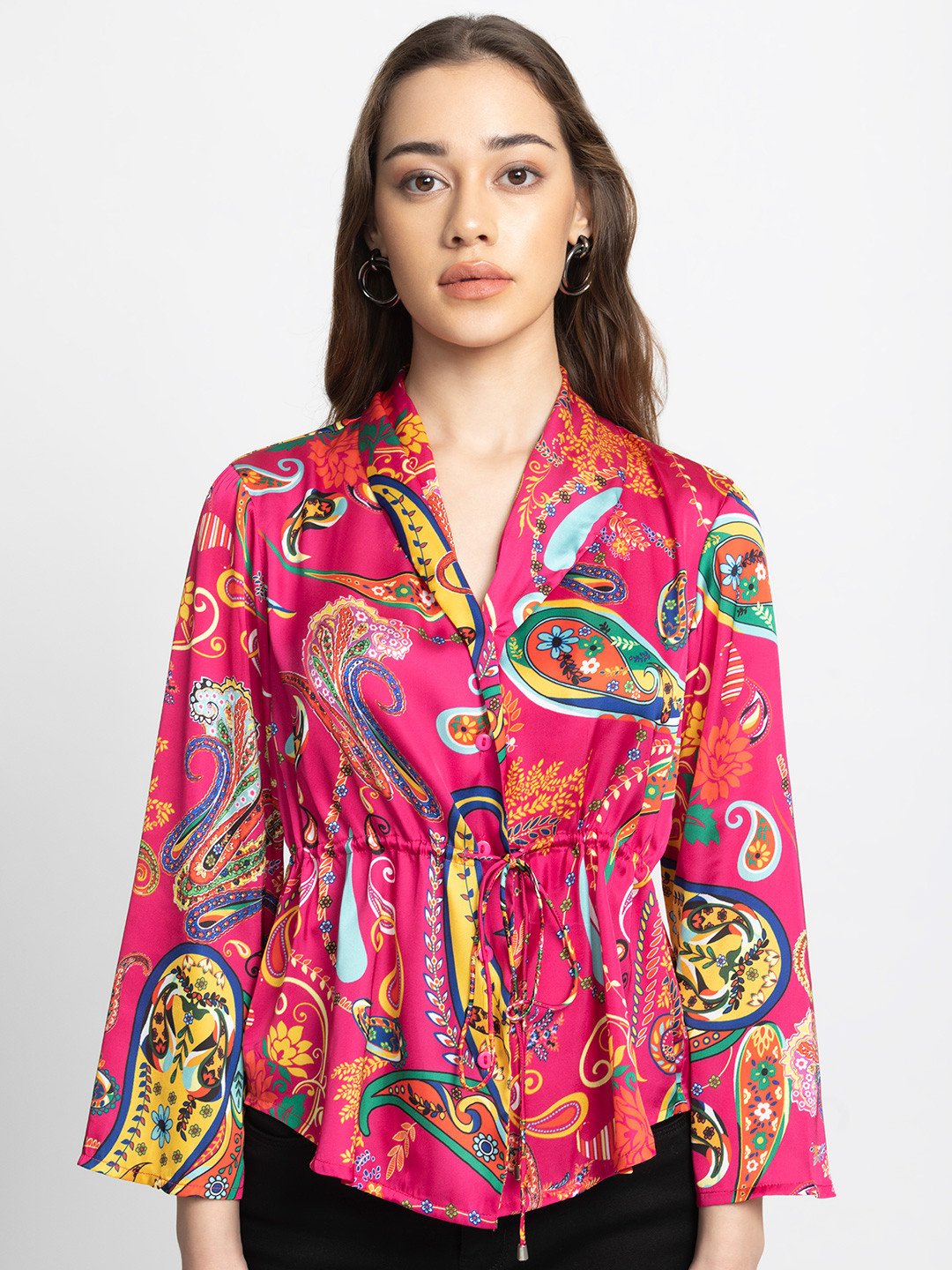 

SHAYE Floral Printed Casual Shirt Style Tops, Pink