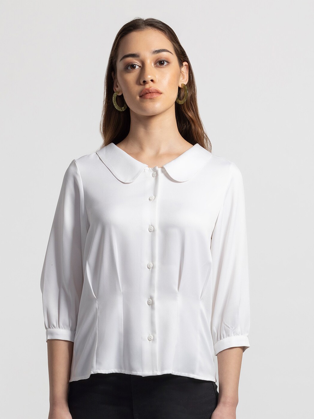 

SHAYE Peter Pan Collar Three-Quarter Sleeves Casual Shirt, White