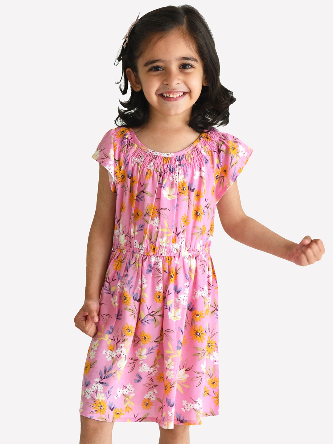 

Campana Girls Floral Printed Fit And Flare Dress, Pink