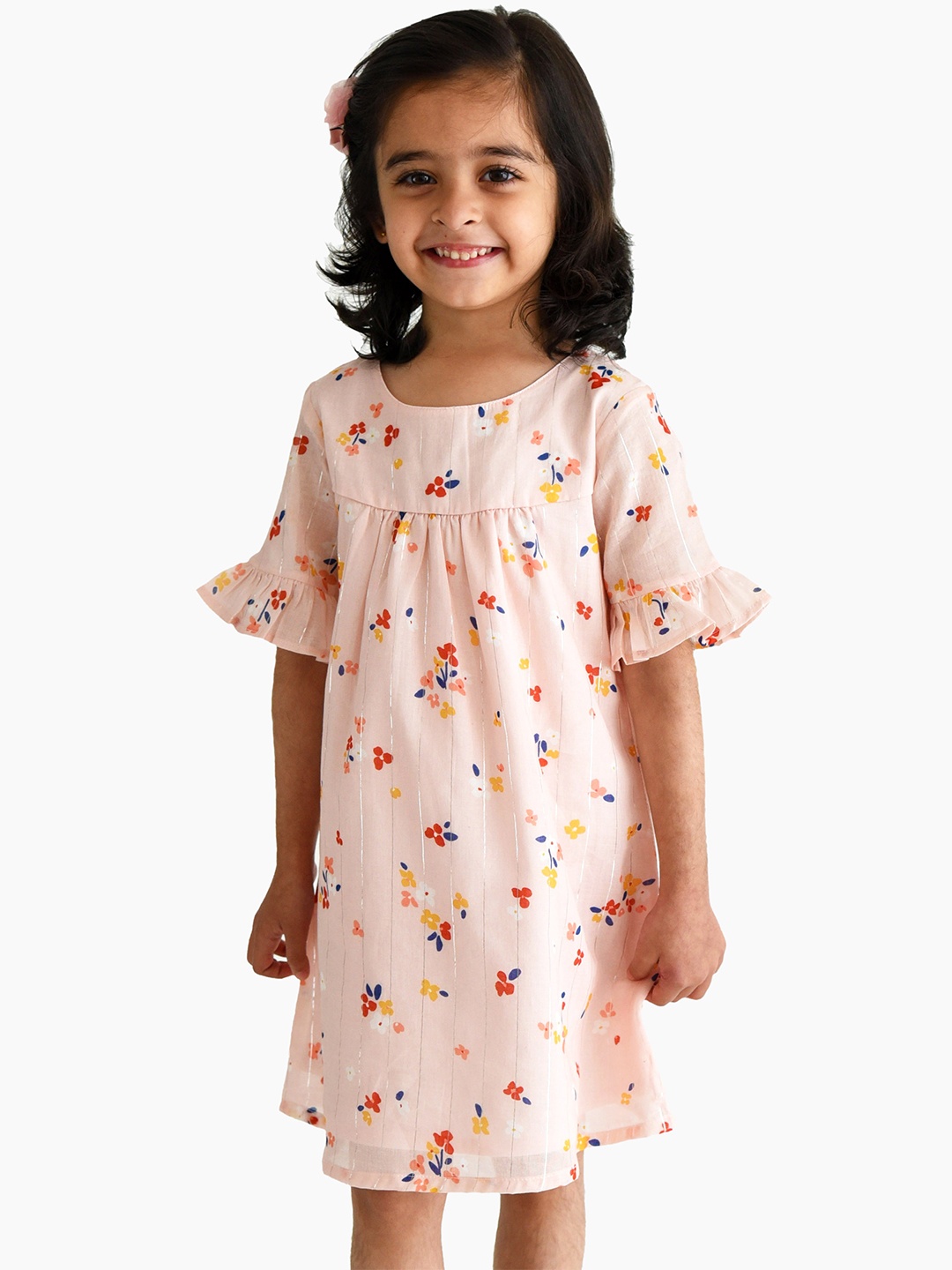 

Campana Girls Floral Printed A-Line Cotton Dress, Pink