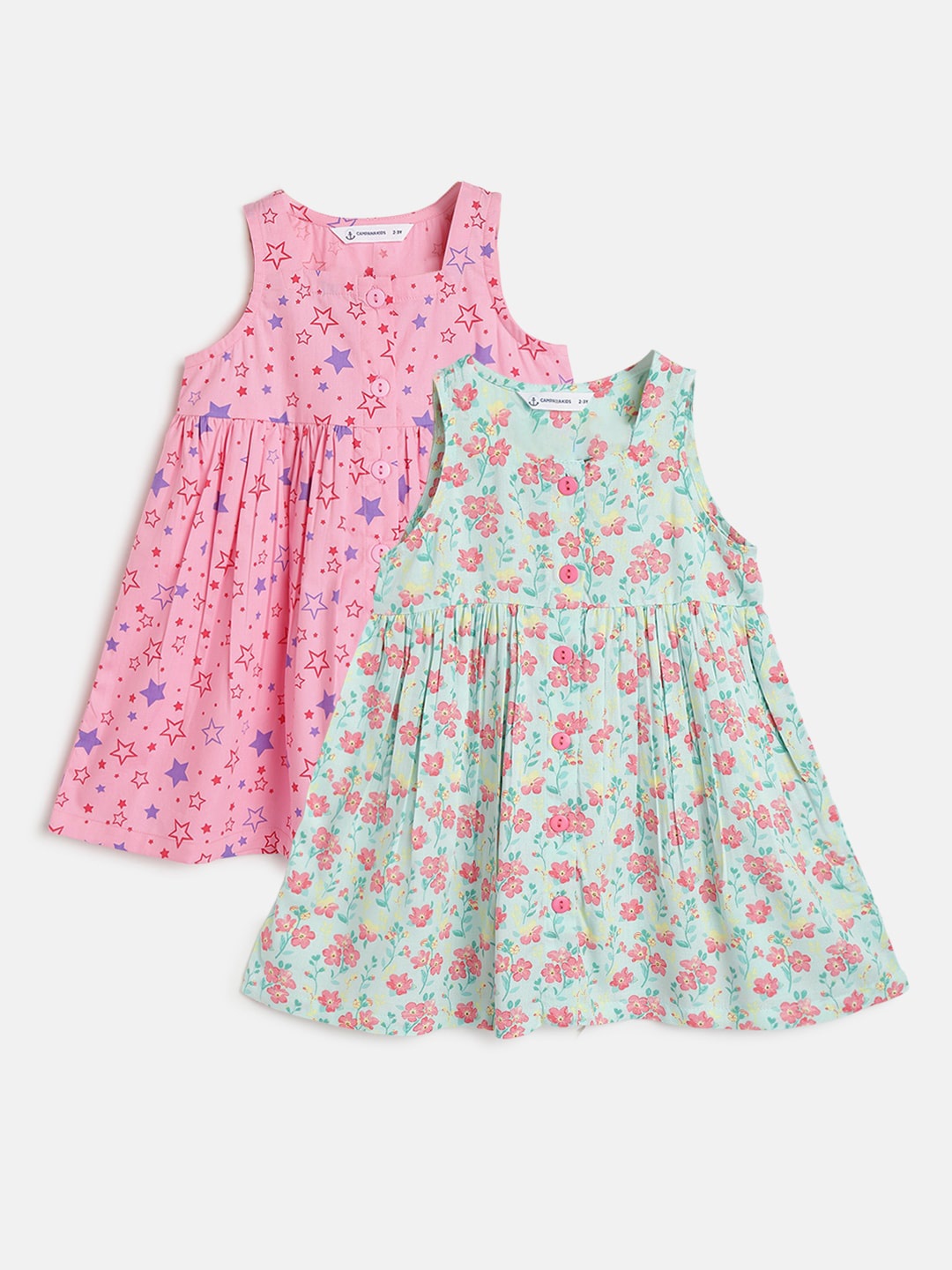 

Campana Infants Girls Pack Of 2 Floral Printed A-Line Dress, Sea green