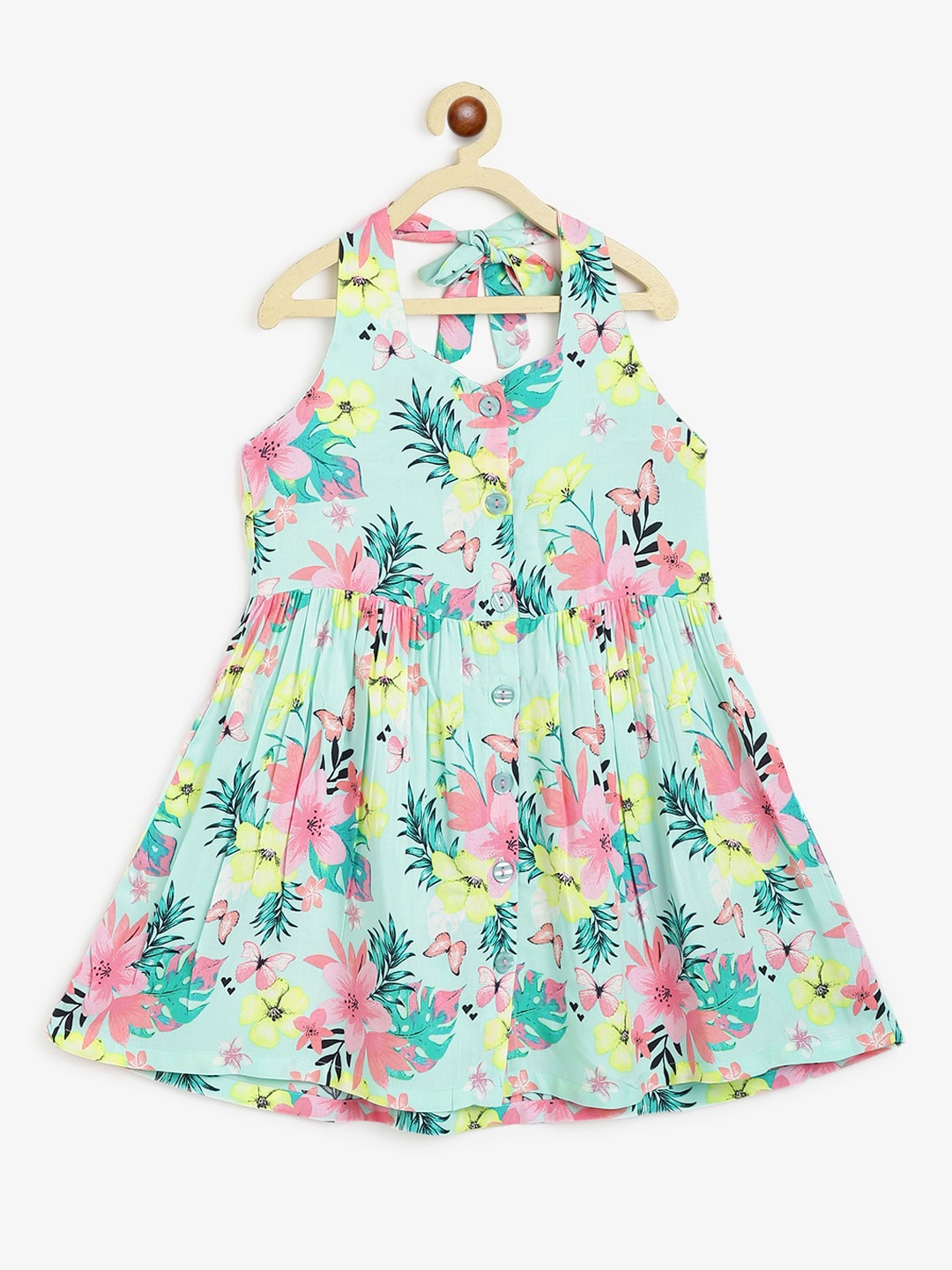 

Campana Floral A-Line Dress, Sea green