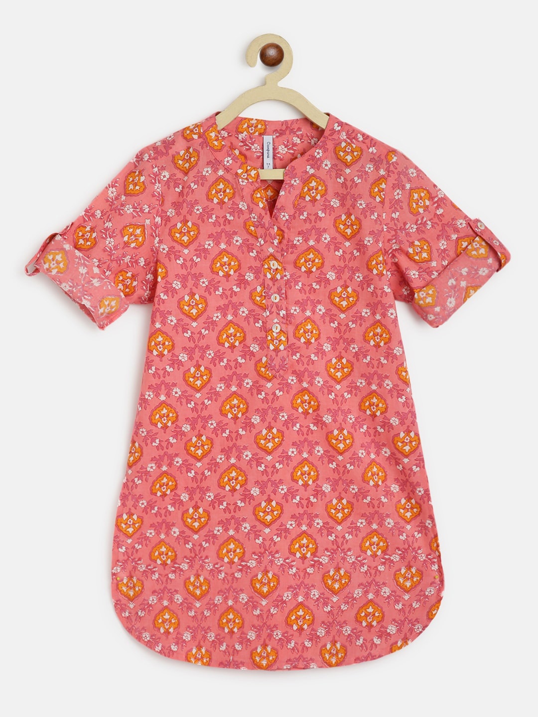 

Campana Pink Ethnic Motifs Printed V-Neck Pure Cotton Kurti