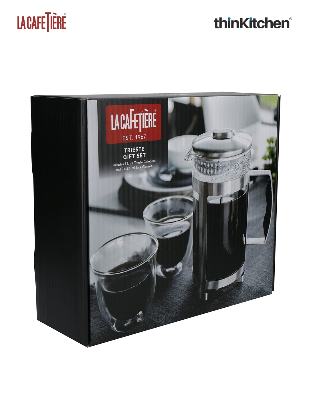 

La Cafetiere Trieste Gift Set Grey Cafetiere 1 L & 2 pcs Coffee Glass 230 ml Each